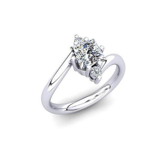 3 Stone Princess And Round Cut 2.20 Carats Genuine Diamonds Ring White Gold