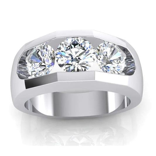 3 Stone Real Diamond Men's Ring Gold 2.50 Carats