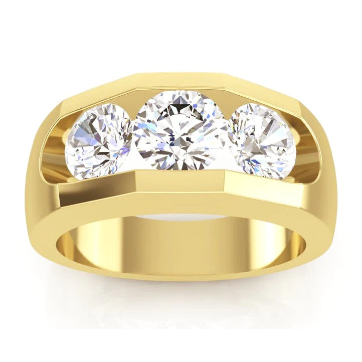 3 Stone Real Diamond Men's Ring Gold 2.50 Carats