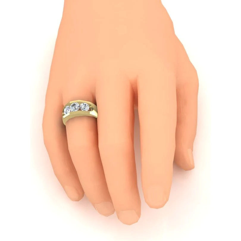 3 Stone Real Diamond Men's Ring Gold 2.50 Carats