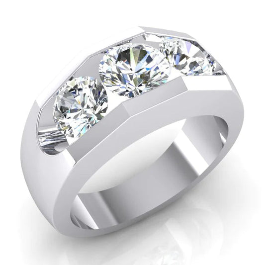 3 Stone Real Diamond Men's Ring Gold 2.50 Carats