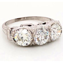3 Stone Real Diamond Ring 4.50 Carats Antique Style Filigree Milgrain 3