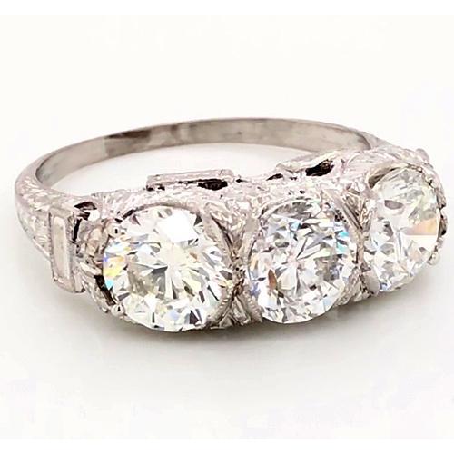 3 Stone Real Diamond Ring 4.50 Carats Antique Style Filigree Milgrain 3