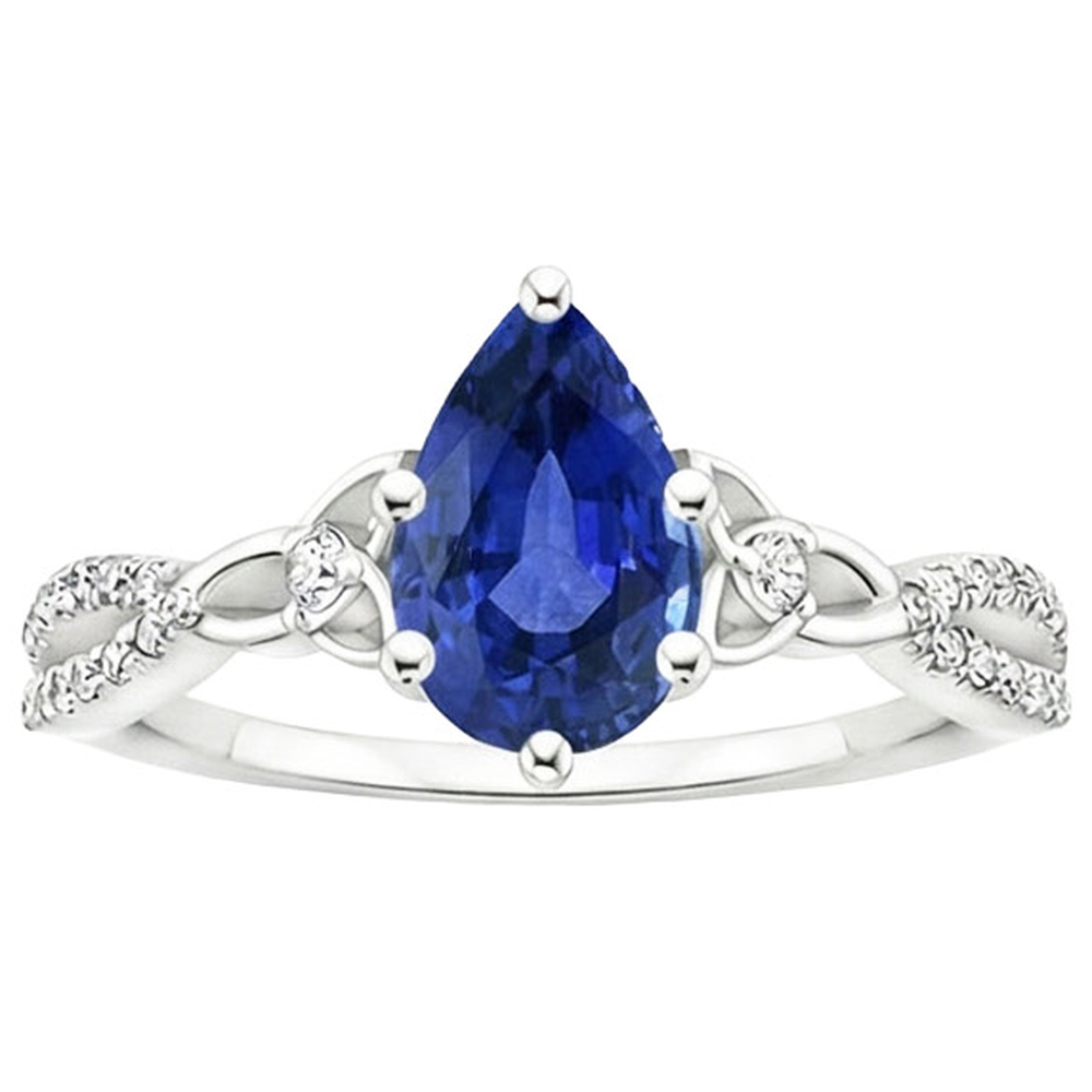 natural round sapphire 3.75ct ring on white background