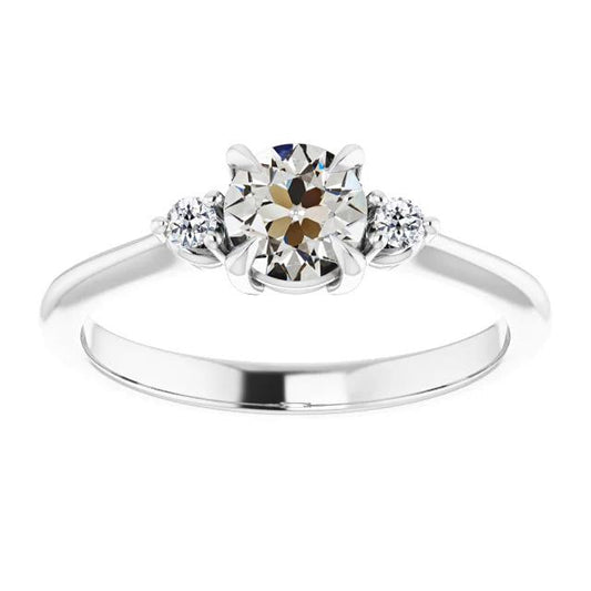 3 Stone Ring Genuine Round Old Miner Diamond Gold Basket Set 2 Carats