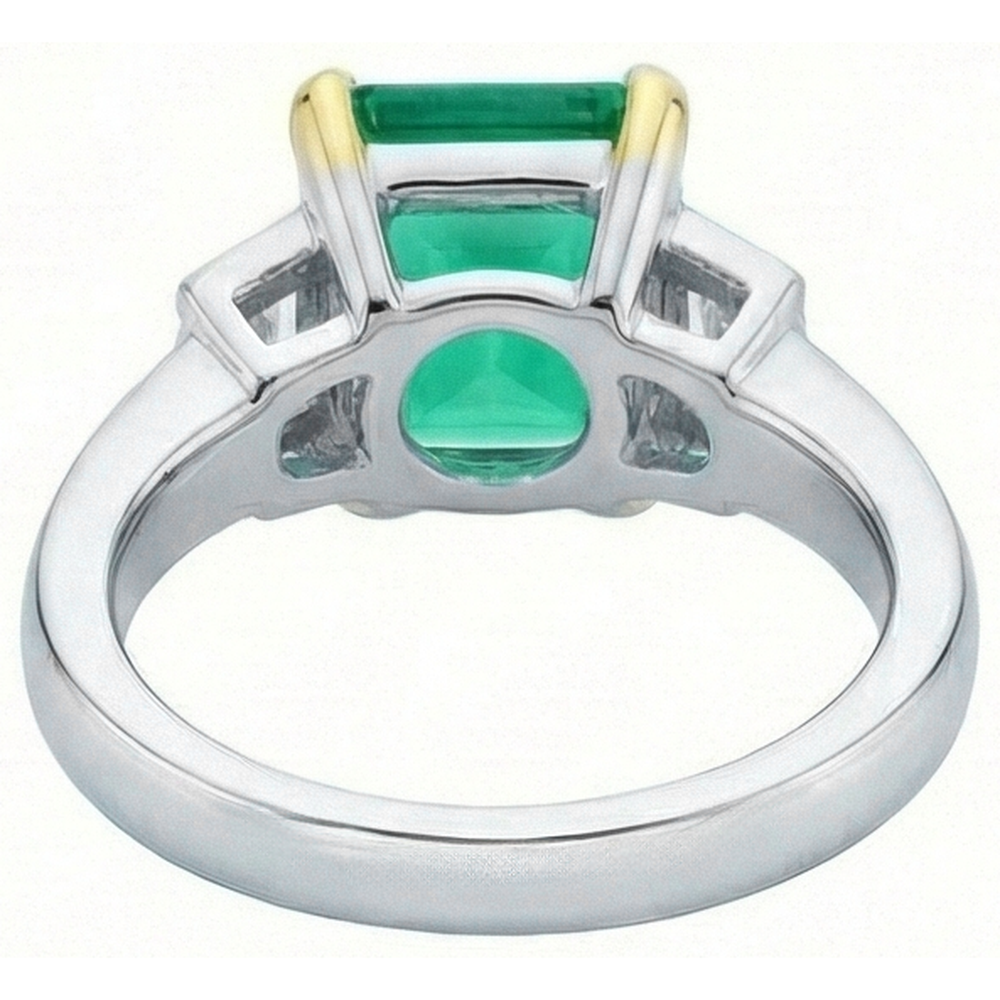 Colombian Emerald Colored Stone Ring 1-ct 14K Two Tone Gold – back view