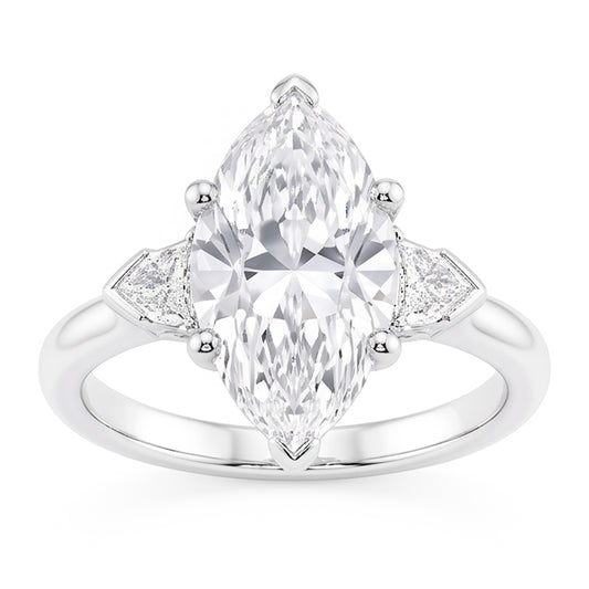 3 Stone Ring Old Cut Marquise Natural Earth Mined Diamond & Tapered Baguettes 5.25 Carats
