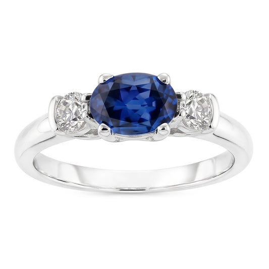3 Stone Ring Oval And Round Cut Ceylon Sapphire & Natural Earth Mined Diamond 5 Carats New