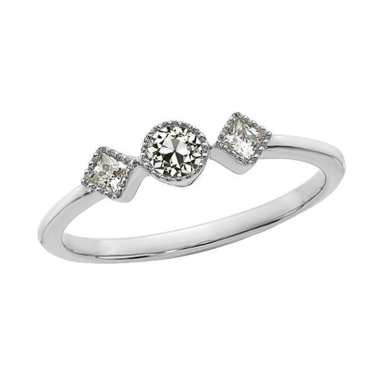 3 Stone Ring Princess & Round Old Cut Real Diamond 1.75 Carats Gold