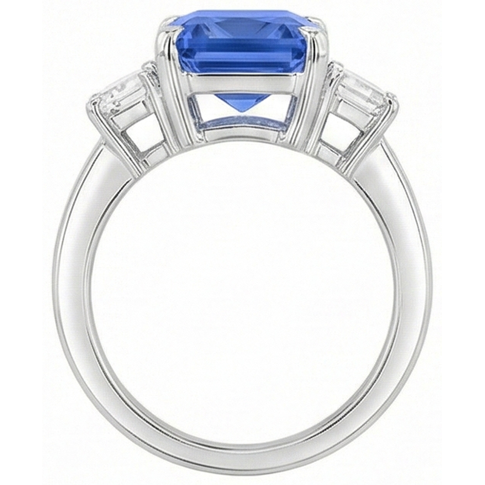 3 Stone Ring Radiant Sapphire & Emerald Natural Earth Mined Diamond Jewellery 4 Carats