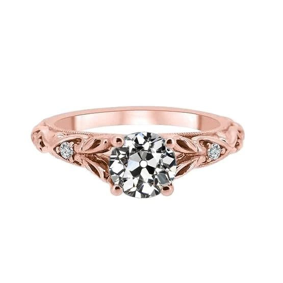 3 Stone Ring Round Old European Natural Diamond Antique Style 1.75 Carats