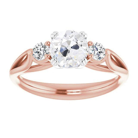 3 Stone Ring Round Old Mine Cut Genuine Diamond Double Prong Set 3.50 Carats