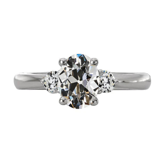 3 Stone Round & Oval Old Miner Natural Diamond Ring 5.50 Carats Jewelry