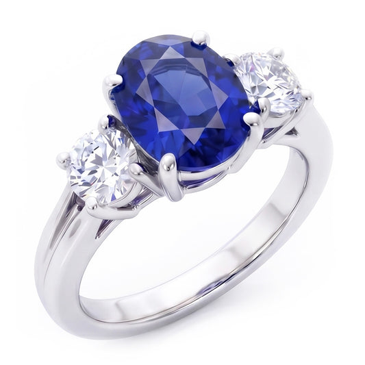 3 Stone Sapphire And Natural Earth Mined DIAMOND ( NOT LAB GROWN )s Ring Anniversary 14K Gold