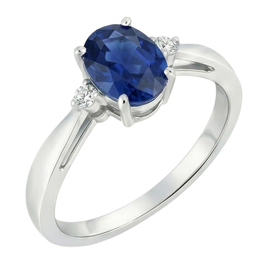 3 Stone Sri Lanka Blue Sapphire & Natural Earth Mined DIAMOND ( NOT LAB GROWN ) Ring 3.20 Carats New