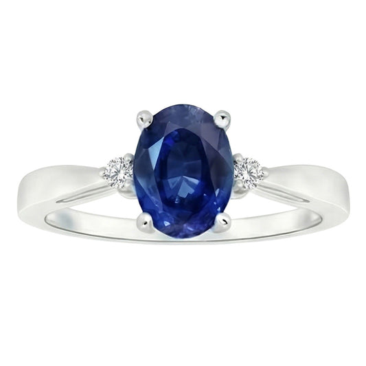 3 Stone Sri Lanka Blue Sapphire & Natural Earth Mined DIAMOND ( NOT LAB GROWN ) Ring 3.20 Carats New