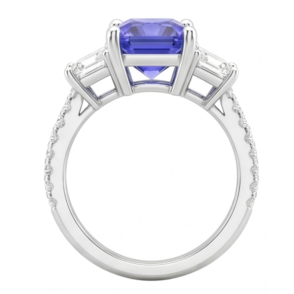 3 Stone Style Emerald Natural Earth Mined Diamond Blue Sapphire Ring Radiant Cut 4 Carats