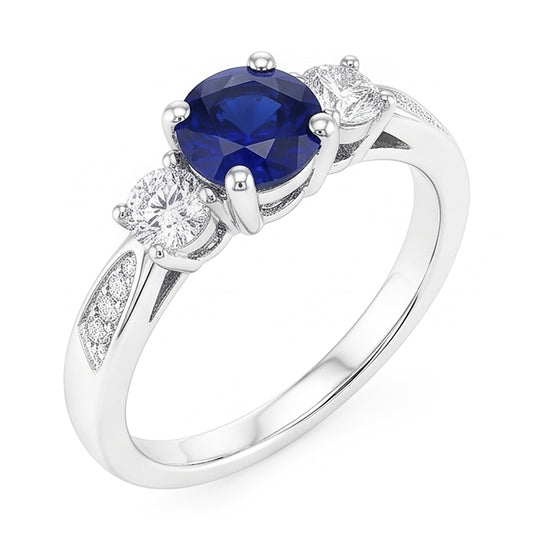 3 Stone Style Gemstone Ring Round Sri Lankan Sapphire 2 Carats