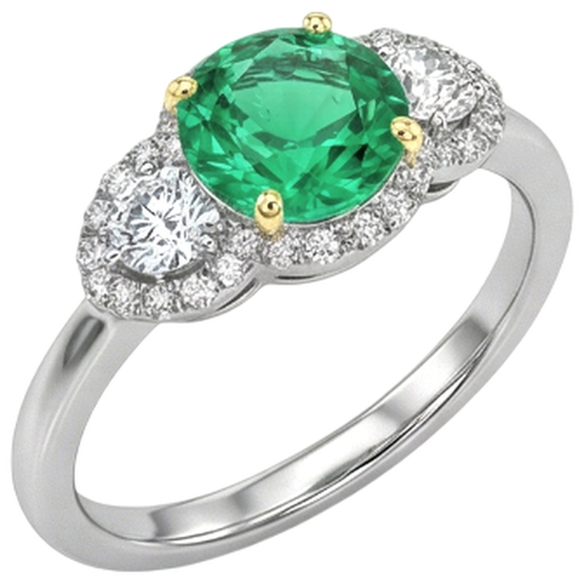 Natural Fine Emerald Gemstone Ring 2 ct Two-Tone 14K Gold – front view