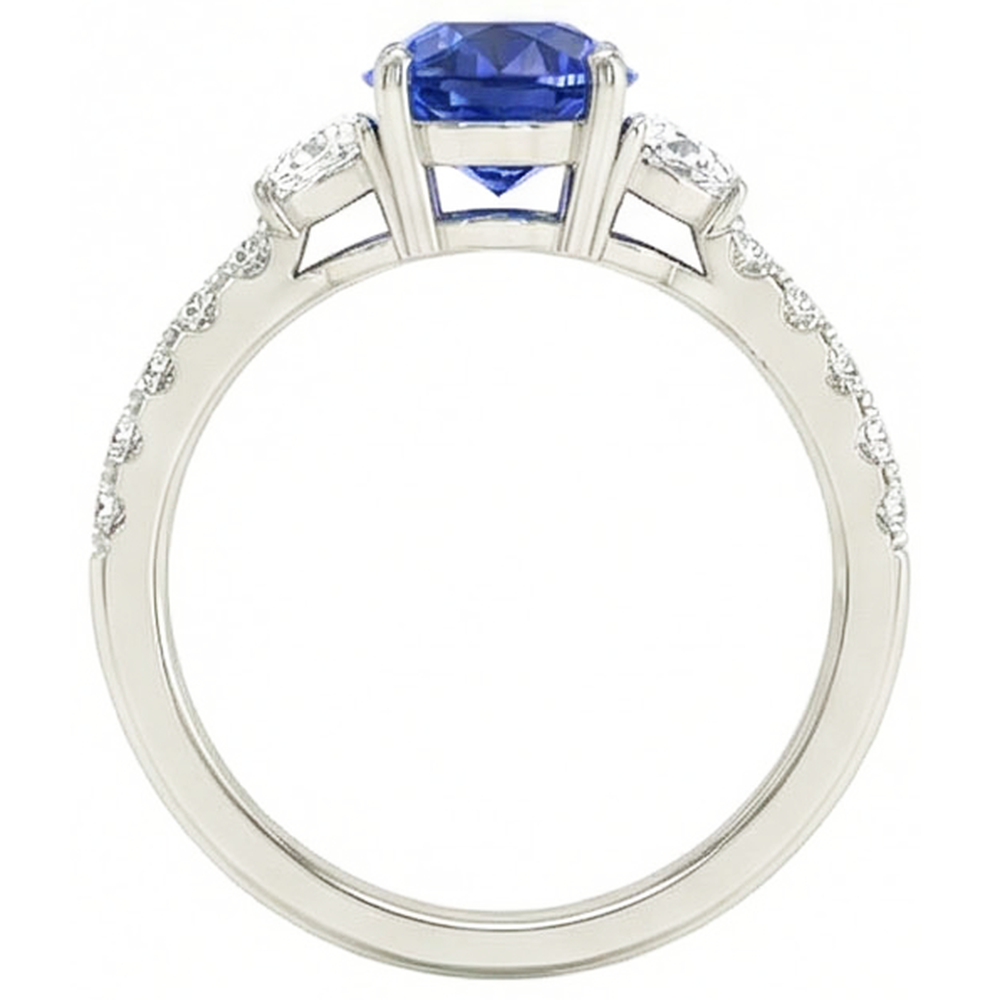 natural round sapphire 6.75ct ring profile view