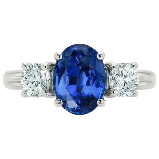 3 Stone Style Sri Lankan Sapphire With Natural Earth Mined DIAMOND ( NOT LAB GROWN )s Ring 3 Carats WG 14K