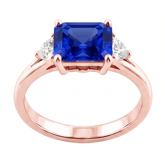 3 Stone Trillion Natural Earth Mined Diamond Blue Sapphire Ring 2.50 Carats Split Shank