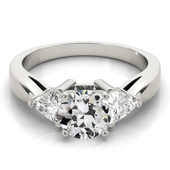 3 Stone Trillion & Round Old Cut Real Diamond Ring 3 Carats Gold Jewelry