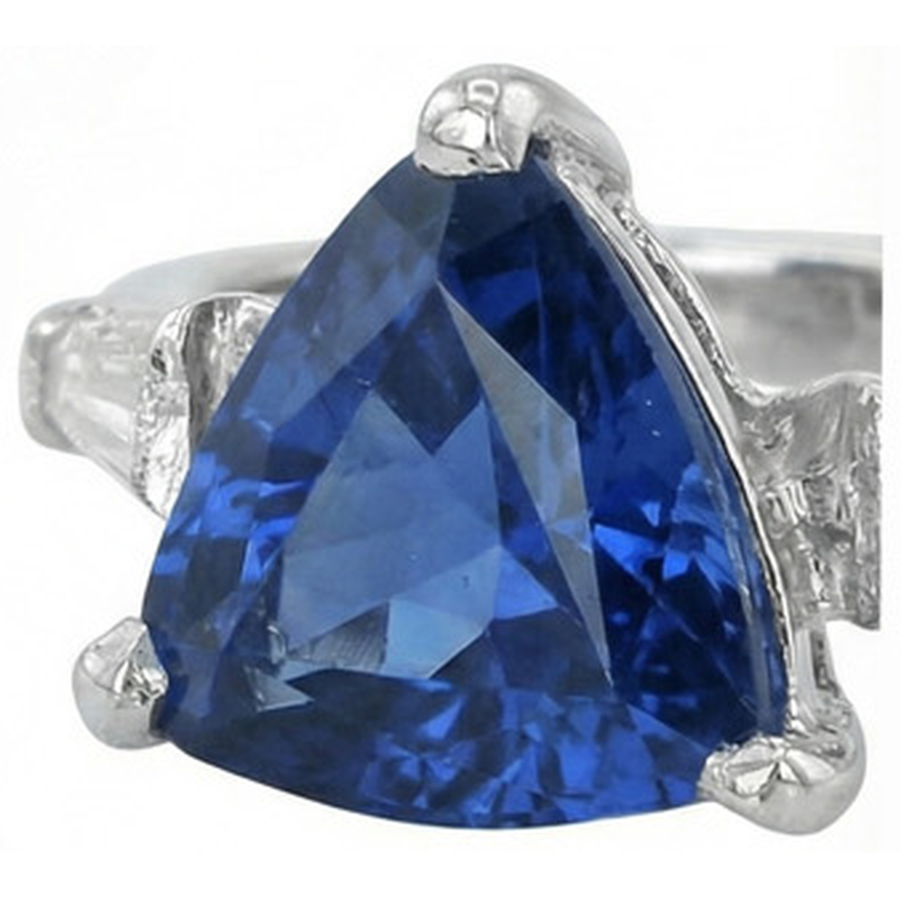 3 Stone Trillion Sapphire Ring Tapered Baguette Natural Earth Mined Diamonds 4.50 Carats