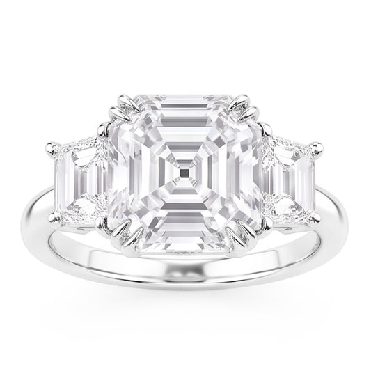 3 Stone Wedding Ring Asscher & Trapezoid Natural Earth Mined Diamonds 7.50 Carats 14K Gold