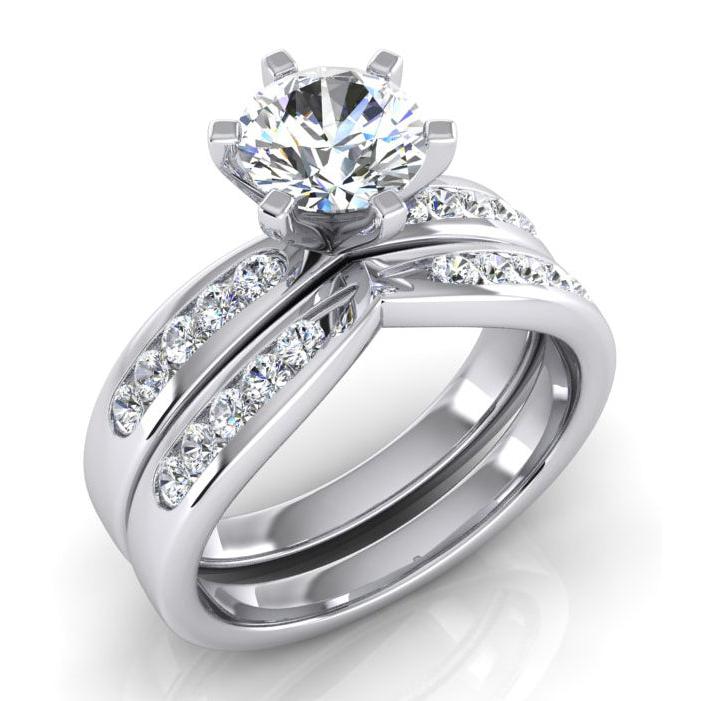 3.25 Carat Genuine Diamond Engagement Ring Set White Gold 14K