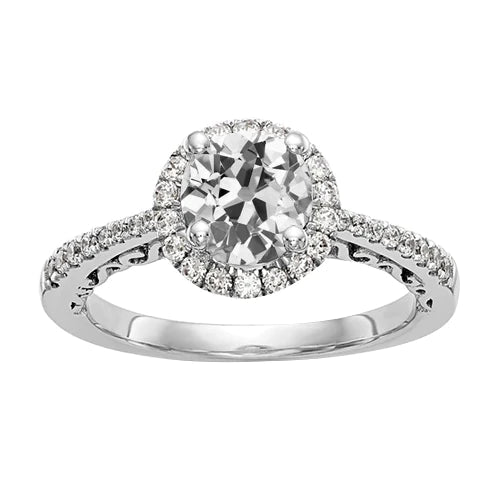 3.50 Carats Halo Anniversary Ring Round Old European Natural Earth Mined Diamond Jewellery
