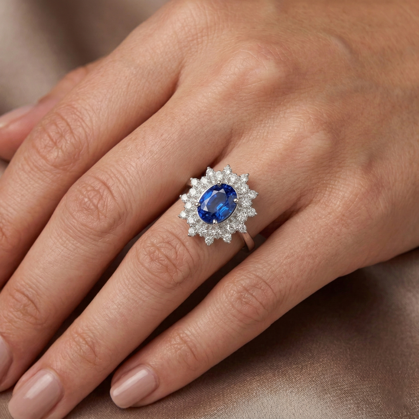 3.75 Ct. Sri Lanka Sapphire Natural Earth Mined DIAMOND ( NOT LAB GROWN )s Ring White Gold 14K