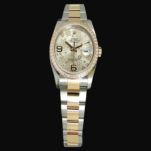 Midsize Rolex Natural Earth Mined Diamond Bezel Watch Ladies Factory Bezel Flower Dial