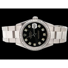 Ss Oyster Bracelet Rolex Watch Black Natural Earth Mined Diamond Dial Bezel Datejust