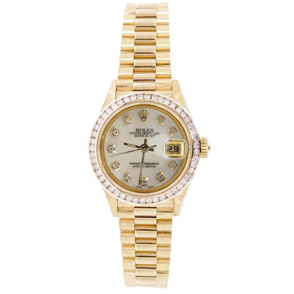 Women Rolex President Datejust Natural Earth Mined Diamond Dial Bezel Watch