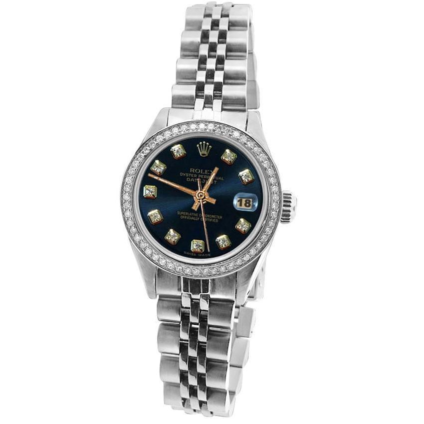 Jubilee Stainless Steel Rolex Blue Natural Earth Mined Diamond Dial Date Just