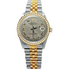 Gray Roman Dial Natural Earth Mined Diamond Bezel Rolex Datejust Watch Gold & Ss QUICK SET
