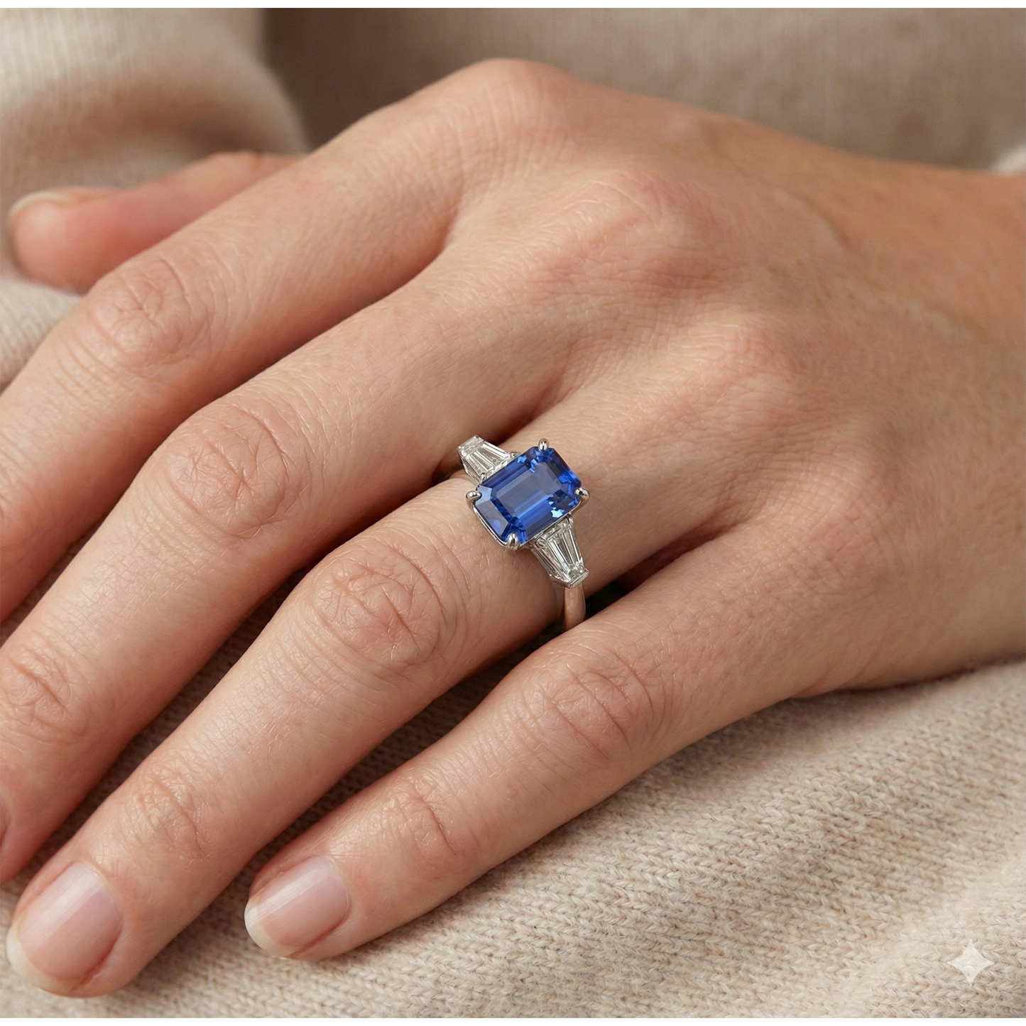 3 Stone Cornflower Sapphire Ring