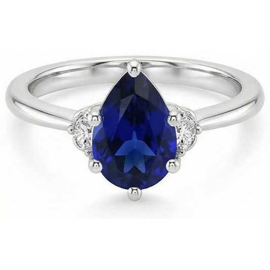 3 Stone Natural Earth Mined Diamond & Blue Sapphire Ring 6.75 Carats Tapered Shank Gold