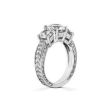 3.01 Ct. Natural Diamond 3 Stone Ring Antique Style White Gold 14K