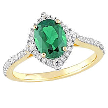 3.20 Carats Green Emerald And Diamonds Engagement Ring Yellow Gold 14K