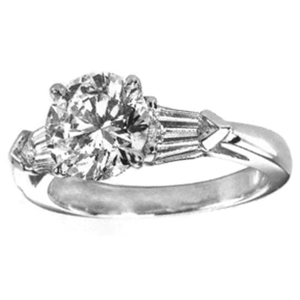 3.21 Ct. Genuine Round & Baguette Diamond Three Stone Ring White Gold