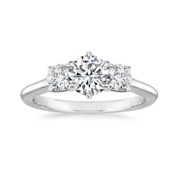 3.25 Carats 3 Stone Style Real Round Cut Diamonds Ring White Gold 14K New