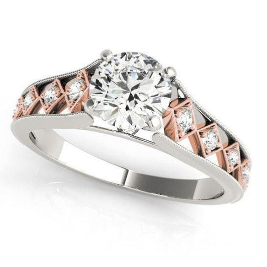3.25 Carats Real Diamond Engagement Ring Set New Two Tone Gold 14K