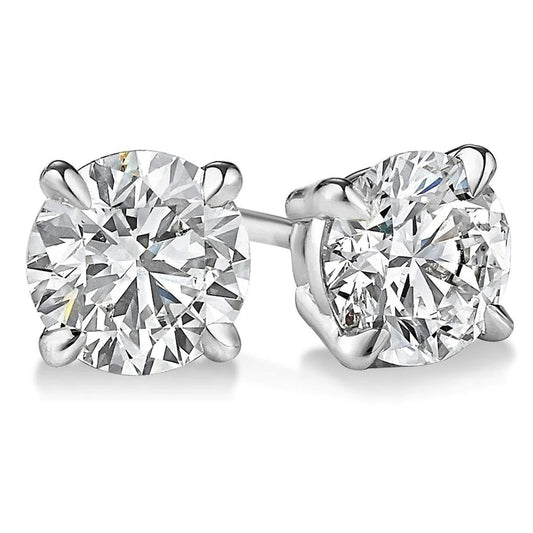 3.5 Carats Solitaire Real Round Diamond Stud Earring Gold 14K Prong Set