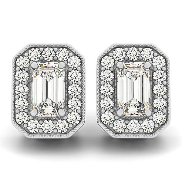 3.5 Ct Emerald And Round Cut Halo Natural Diamond Stud Earrings