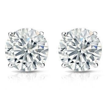 3.5 Ct Solitaire Round Cut Genuine Diamond Stud Earring Pair White Gold 14K