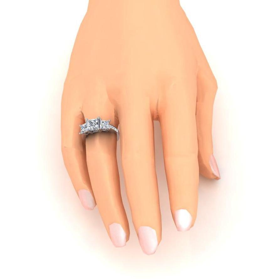3.50 Carats Princess Cut Diamond 3 Stone Engagement Ring New