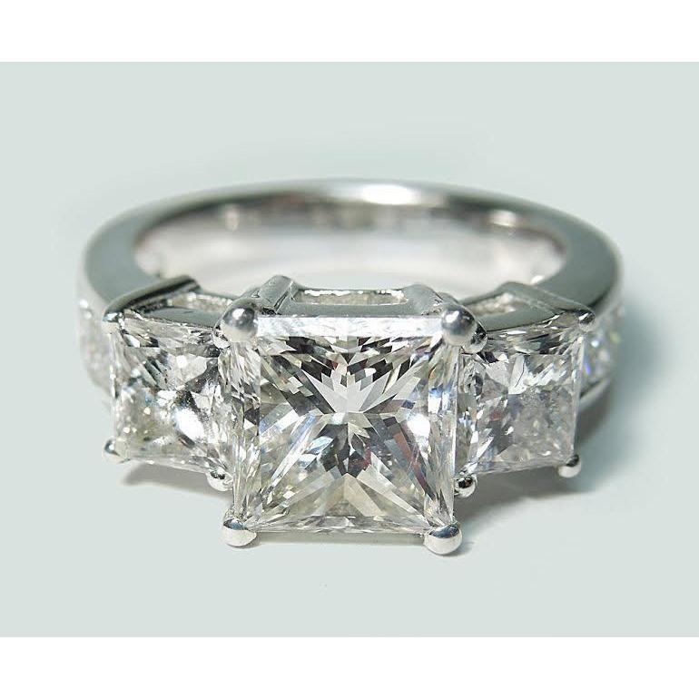 3.50 Carats Princess Cut Diamond 3 Stone Engagement Ring New