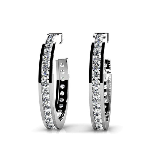 3.50 Carats Real Brilliant Cut Diamonds Hoop Earrings Gold White 14K